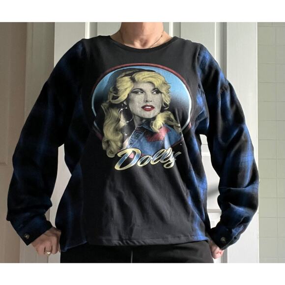 Dolly Parton flannel shirt, reworked tee, upcycled, country music Large - Picture 2 of 5